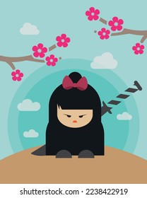 ninja linda mujer, material vector de la cultura japonesa