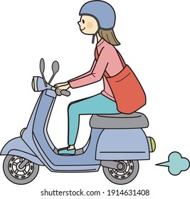 Cute woman on scooter (with outline)