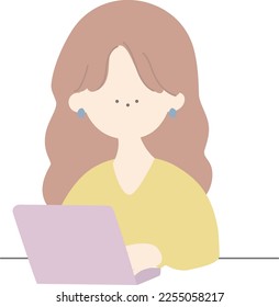 cute woman operating a computer, painted without lines