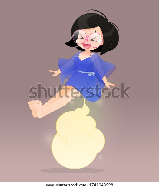 Cute Woman In Pink Nightgown Farting With Blank Balloon Out From Her 