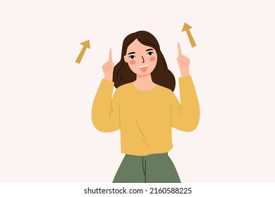 cute woman pointing finger up cartoon illustration