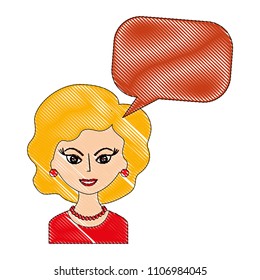 cute woman portrait retro with speech bubble