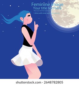 Cute woman poses looking at the moon