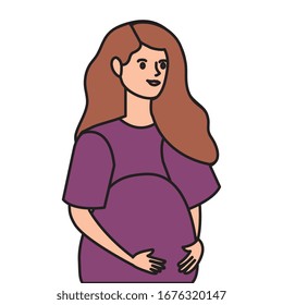 cute woman pregnant avatar character vector illustration design