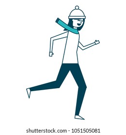 cute woman running in warm clothes