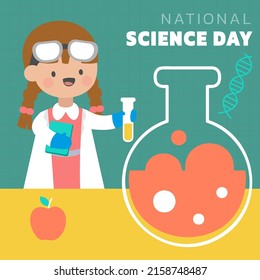 Cute woman scientists in National Science day with science equipment in cartoon character for graphic designer, vector illustration