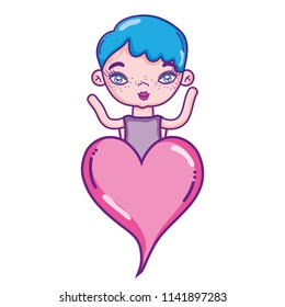 cute woman with short hairstyle and heart