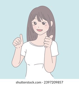 cute woman showing thumbs up
