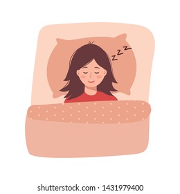 Cute woman sleeping, vector illustration on white background