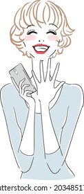 Cute woman with smartphone person vector illustration