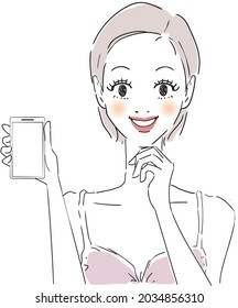 Cute woman with smartphone person vector illustration