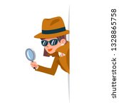 Cute woman snoop detective magnifying glass tec peeking out corner search help noir female character cartoon design isolated vector illustration