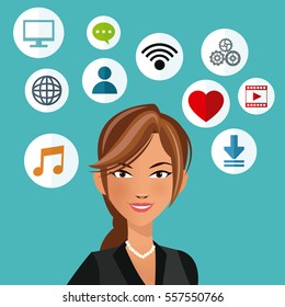 cute woman with social media icon
