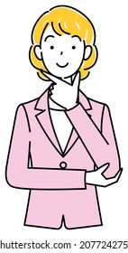 Cute woman in a suit positive thinking of a solution. illustration vector
