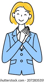 Cute woman in a suit smiling with a good idea illustration vector