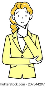 Cute woman in a suit thinking of a solution. illustration vector