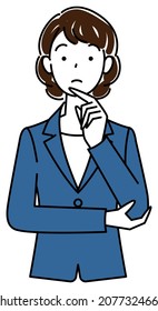 Cute woman in a suit thinking of a solution illustration vector