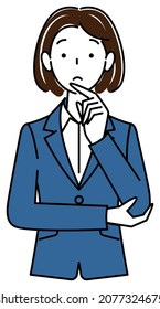 Cute Frau in einem Anzug denkt an eine Lösungsgrafik Vektorgrafik