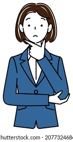 Cute Frau in einem Anzug denkt an eine Lösungsgrafik Vektorgrafik