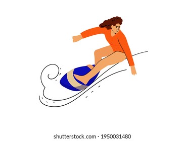 cute woman surfing sailing on the waves