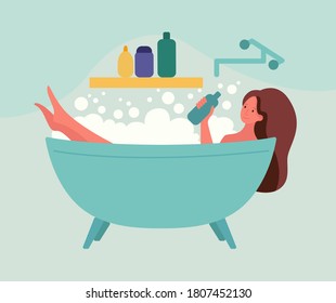 Cute woman taking relaxing in bathroom