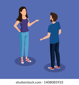 cute woman talking with man and casual clothes