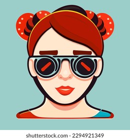 Cute woman wearing sunglasses, bright summer vector illustration.