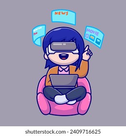 Cute Woman Working On Laptop With Virtual Reality Cartoon
Vector Icon Illustration. People Technology Icon Concept
Isolated Premium Vector. Flat Cartoon Style