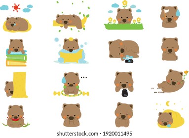 Cute Wombat Cartoon Vector Set 