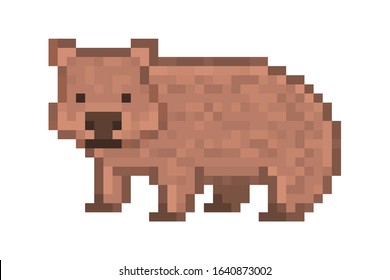 Cute Wombat Character, Pixel Art Icon Isolated On White Background. 8 Bit Native Australian Animal Symbol. Old School Vintage Retro Slot Machine/video Game Graphics.