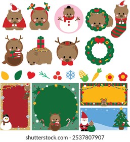 Cute wombat Christmas, festive wombat clip art, Christmas wombat illustration