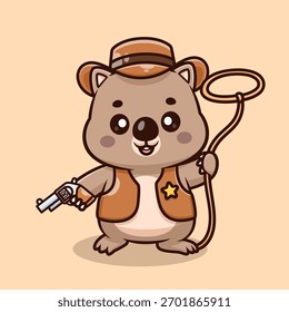 Ilustración linda del icono del Vector de la historieta del vaquero de Wombat. Animal Festiva Icon Concept Vector de Premium aislado. Estilo plano de la historieta