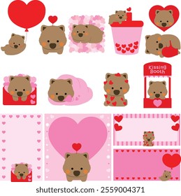 Cute wombat Valentine art, Adorable Valentine wombat, Wombat holding heart illustration