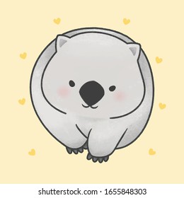 Cute Wombat Walking Hand Drawn Cartoon Animal Character. Hand Drawing Vector. Cartoon Character Design.