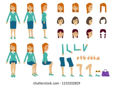 Cute women with many poses. Various head, various hairstyles, and various leg