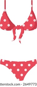 Cute women's swimwear. Fashionable swimsuit. Women's polka dot swimsuit for summer vacation. Hand drawn simple vector illustration.