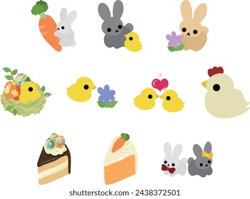 A cute and wonderful icon set to celebrate Easter, such as Easter eggs and rabbits.