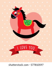 cute wood horse valentine greeting card