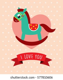 cute wood horse valentine greeting card
