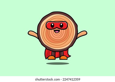 Cute Wood trunk superhero character flying illustration cartoon vector in 3d modern style design