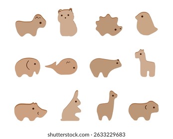 Cute wooden animal shapes for kids educational toy design on white background

