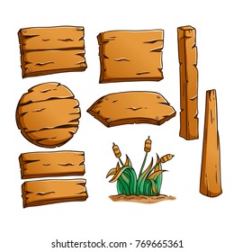 cute wooden billboard elements collection with colored hand drawn style