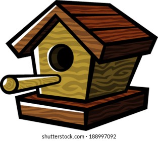 Cute wooden bird house vector cartoon illustration