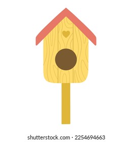 Cute wooden birdhouse. Bird feeders. Wood texture. Vector illustration in a flat style.