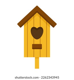 Cute wooden birdhouse with heart-shaped window. Bird feeder, wooden buildings made of planks. Bird Day, Nature protection. Crafts made of wood. Spring vector illustration on white background