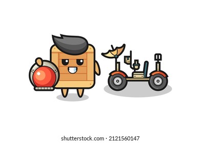 the cute wooden box as astronaut with a lunar rover , cute style design for t shirt, sticker, logo element