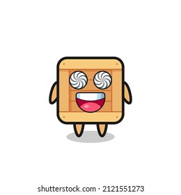 cute wooden box character with hypnotized eyes , cute style design for t shirt, sticker, logo element