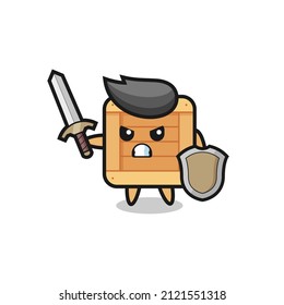 cute wooden box soldier fighting with sword and shield , cute style design for t shirt, sticker, logo element