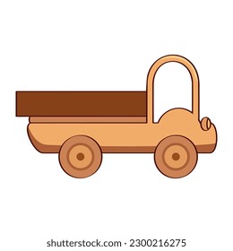 Cute wooden children's retro car, truck transportation toy in cartoon style