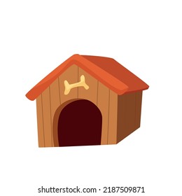 Cute wooden dog house. Vector cartoon illustration.